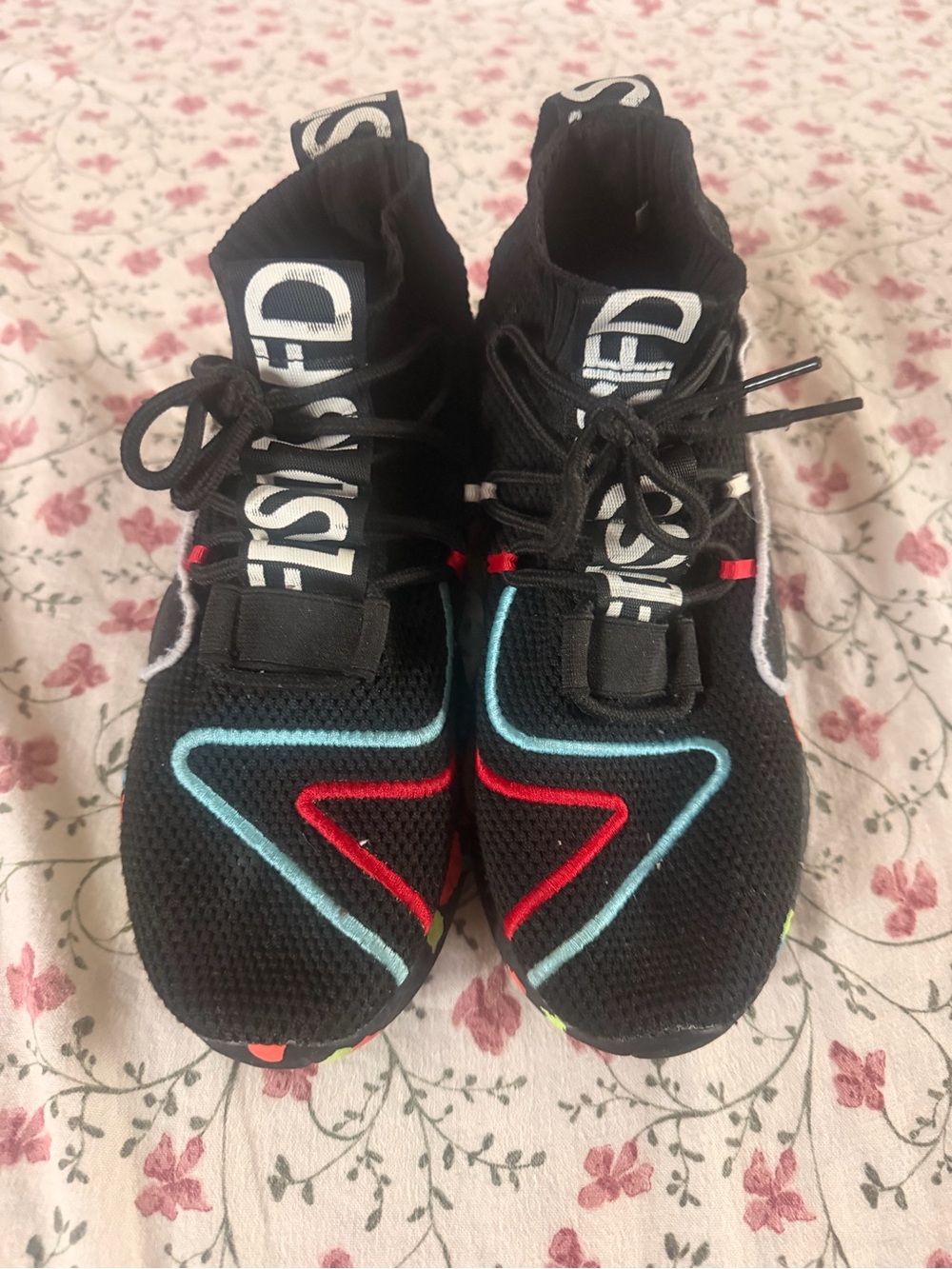 Black Knit Women's Sneakers with Multicolor Accent Trim